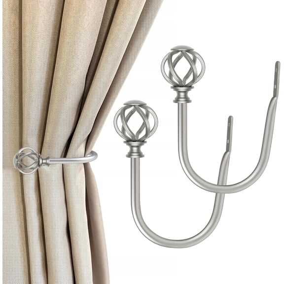 QIANJIA 2 Pack Curtain Holdbacks, USFOOK Decorative Window Drapery Tiebacks (2 Pack/1 Pair), Curtain Tie Back Hooks for Wall with Antique Silver Twisted Cage Finials (3.45" L x 5.35" W)