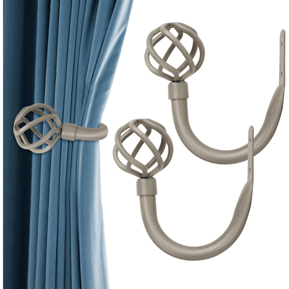 QIANJIA 2 Pack Curtain Holdbacks, USFOOK Decorative Window Drapery Tiebacks (2 Pack/1 Pair), Curtain Tie Back Hooks for Wall with Antique Silver Twisted Cage Finials (3.45" L x 5.35" W)