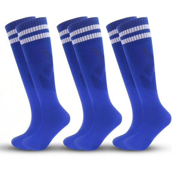 QIANJIA 3 Pairs Kids Soccer Socks Striped Knee High Tube Socks Football Uniform Sports Socks for Boys Girls 6-12 Years Old