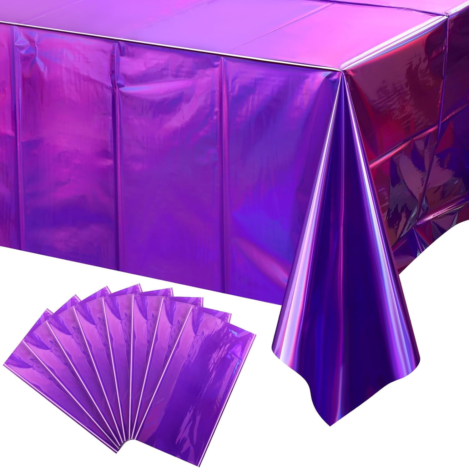 QIANJIA 4 Pack Iridescent Pink Plastic Tablecloths Shiny Disposable Laser Rectangle Table Covers,Holographic Foil Tablecloth Iridescent Party Decorations for Birthday Wedding Christmas, 54x108Inch
