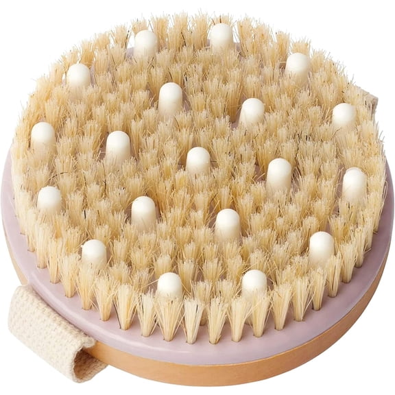 QIANJIA Dry Brushing Body Brush for Lymphatic Drainage, Dry Skin, Cellulite, Blood Circulation with Exfoliating Natural Bristles and Massage Nodes for Flawless Skin