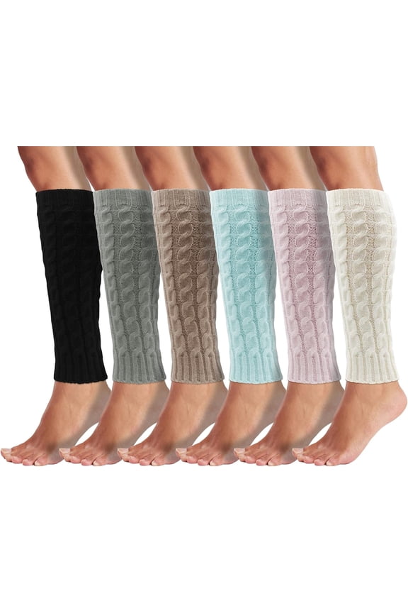Leg Warmers for Women, 6 Pairs Knee High Cable Knit Warm Thermal Acrylic Winter Sleeve