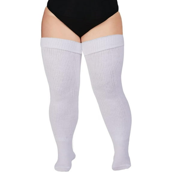 QIANJIA Plus Size Womens Thigh High Socks for Thick Thighs- Extra Long Thick Over the Knee Stockings- Leg Warmers Socks