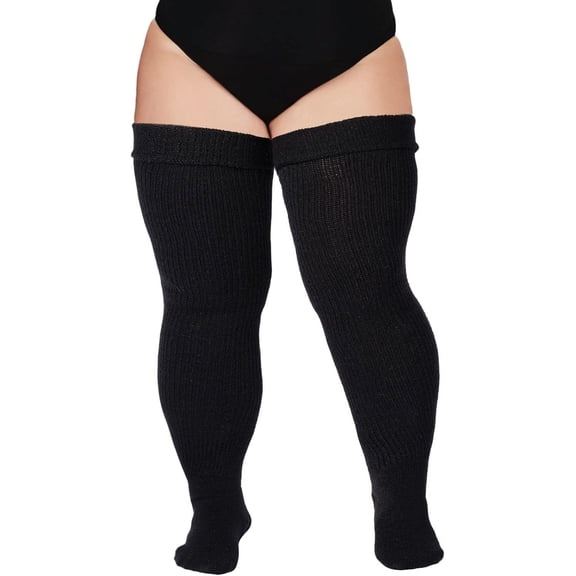 QIANJIA Plus Size Womens Thigh High Socks for Thick Thighs- Extra Long Thick Over the Knee Stockings- Leg Warmers Socks
