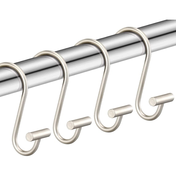 QIANJIA Shower Curtain Hooks, Rust Proof Shower Curtain Rings for Bathroom, Silver Metal Decorative Shower Curtain Hooks Hangers for Shower Curtain Rod, Set of 12 T-Bar Design