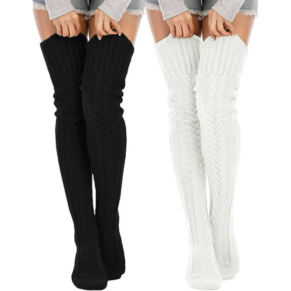 QIANJIA Women's Cable Knitted Thigh High Boot Socks Extra Long Winter Stockings Over Knee Leg Warmers