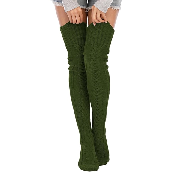 QIANJIA Women's Cable Knitted Thigh High Boot Socks Extra Long Winter Stockings Over Knee Leg Warmers