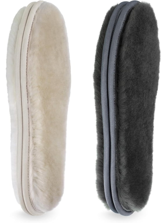 Women's Sheepskin Insoles Winter Boot Inserts Premium Extra Thick Shearling Inserts Replacement Warm Furry Wool Shoe Insole Fleece Slipper Inserts Grey US 8/EU 39