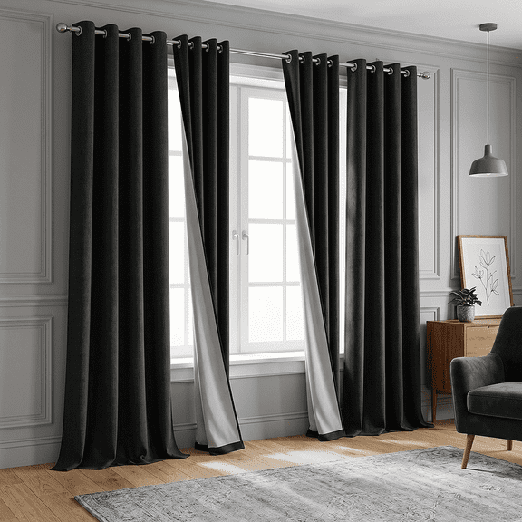 Qianli Art Deco Blackout Curtains, Off-White, 38in x 84in (4 Panels)