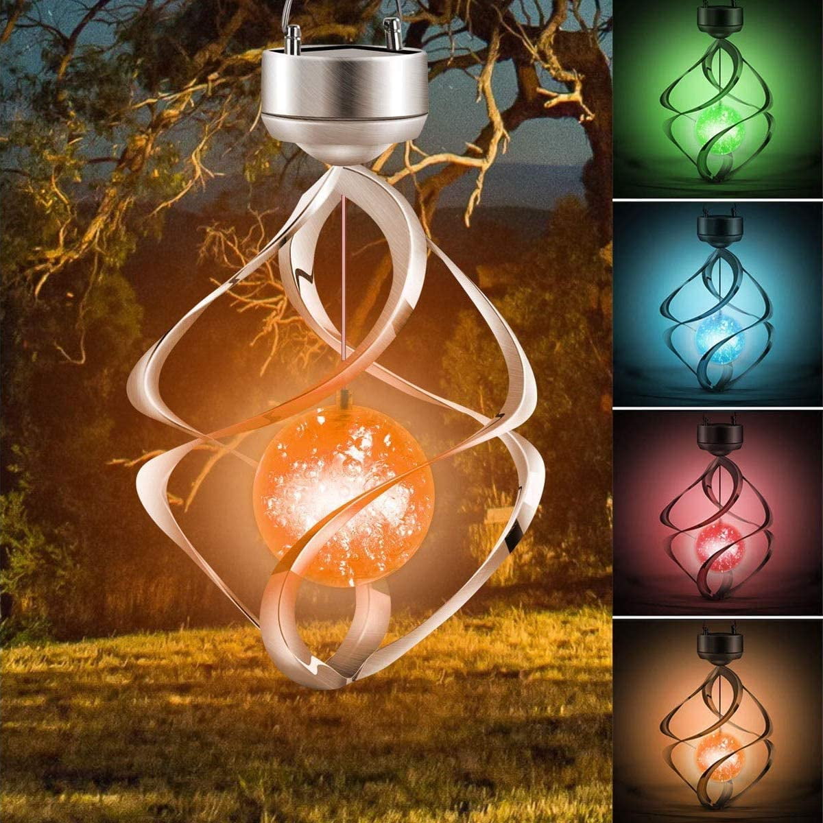Polished Stainless Steel Solar LED Hanging Wind Chime Light