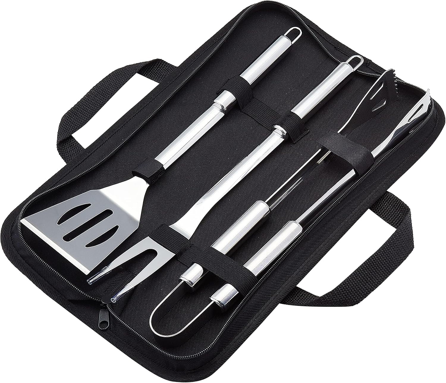 Stainless Steel 4-Piece Barbecue Grilling Tool Set with Carry Bag