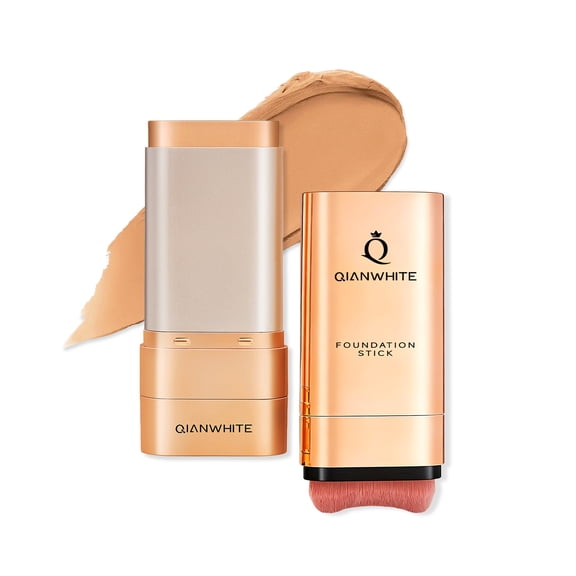 QIANWHITE Korean Foundation Stick Foundation for Mature Skin Tint, Buildable Light to Medium Coverage Foundation Makeup Concealer Stick, Dual-Ended with Brush for All Skin - Natural Finish #05