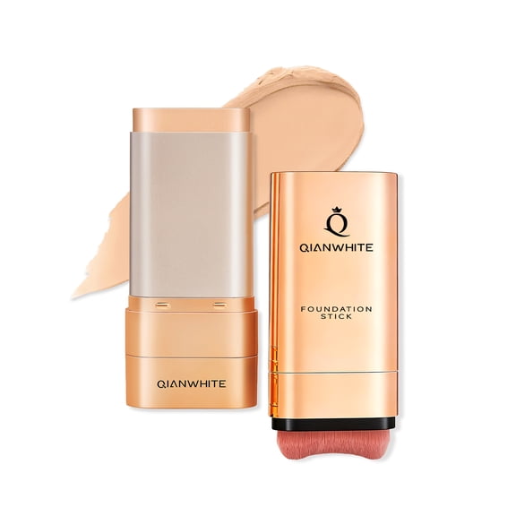 QIANWHITE Korean Foundation Stick Foundation for Mature Skin Tint, Buildable Light to Medium Coverage Foundation Makeup Concealer Stick, Dual-Ended with Brush for All Skin - Natural Finish #02