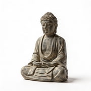 QIAOIDEA 9.4" Resin Vintage Stone Buddha Figurine, Wabi Sabi Minimalist Shelf Decor, Housewarming Gift
