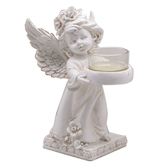 QIAOIDEA Angel Tea Light Candle Holder, Wings Angel Figurines Cherub Figurine Statue with Tealight Votive Holder,LEFT