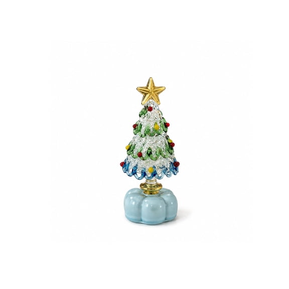 QIAOIDEA Clear Glass Christmas Tree Figurine with Green Blue Swirl Lines
