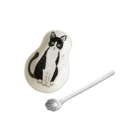 QIAOIDEA Coffee Spoon Rests and Spoon - Ceramic Cute Cat Spoon Rest Teaspoon Holder Coffee Station Decor Coffee bar Coffee Stirrers Holder for Home Kitchen Accessories