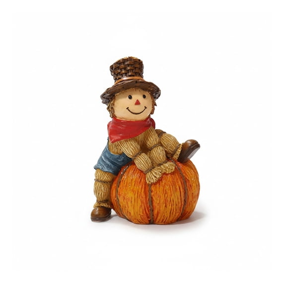QIAOIDEA Leaning Male Scarecrow Pumpkin Figurine Resin Fall Thanksgiving Mantel Decor