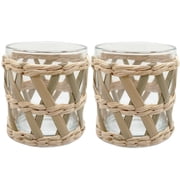 QIAOIDEA Natural Seagrass Woven Tea Light Candle Holders, Set of 2