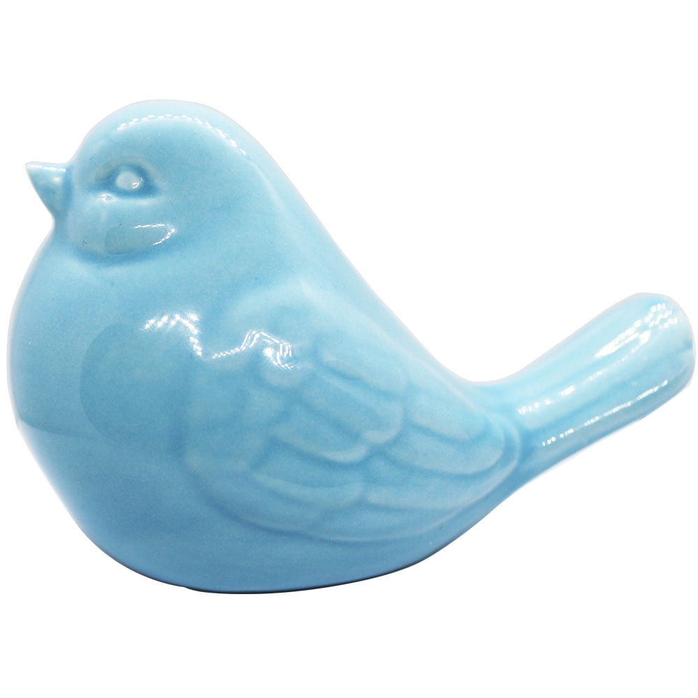 Light Blue Glazed Ceramic Bird Figurine for Home Decor