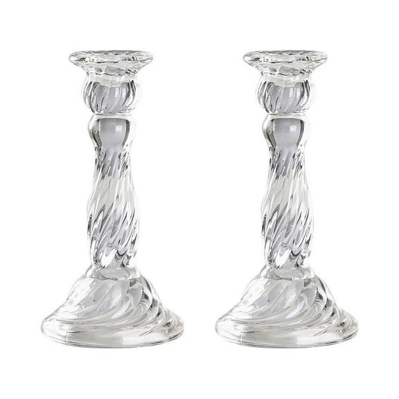 QIAOIDEA Set of 2 Clear Glass Candle Holders Set Clear Glass Taper Candlesticks Candlholders