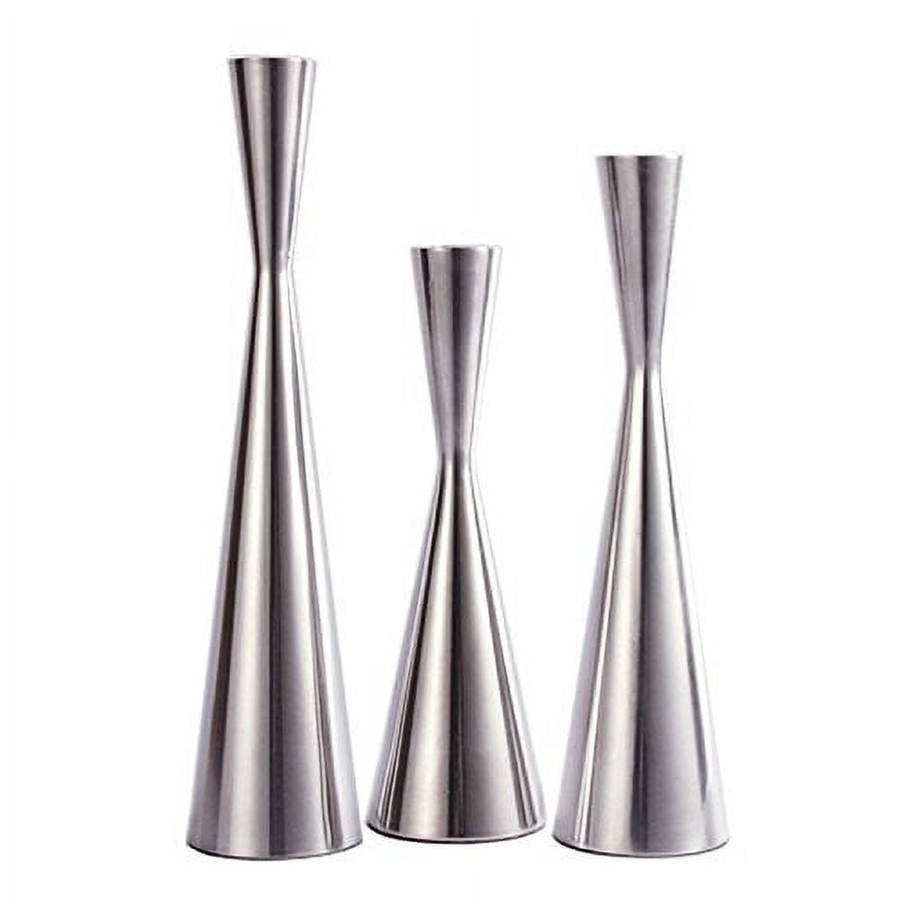 Set of 3 Silver Brushed Metal Taper Candlestick Holders