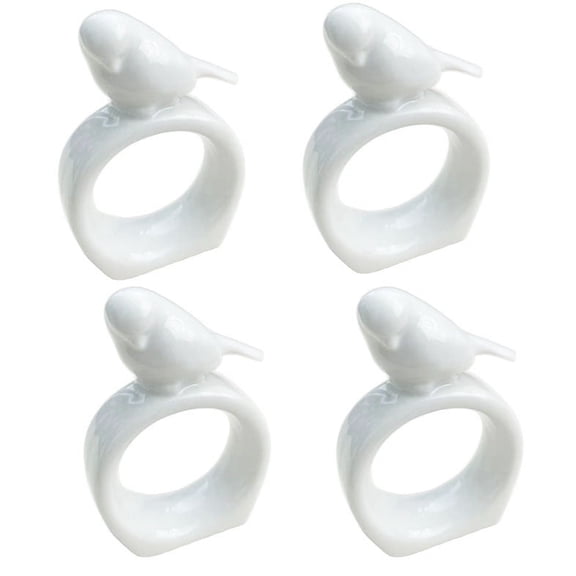 QIAOIDEA Set of 4 Porcelain Bird Napkin Rings Vintage Cottage Bird Napkin Ring Holder