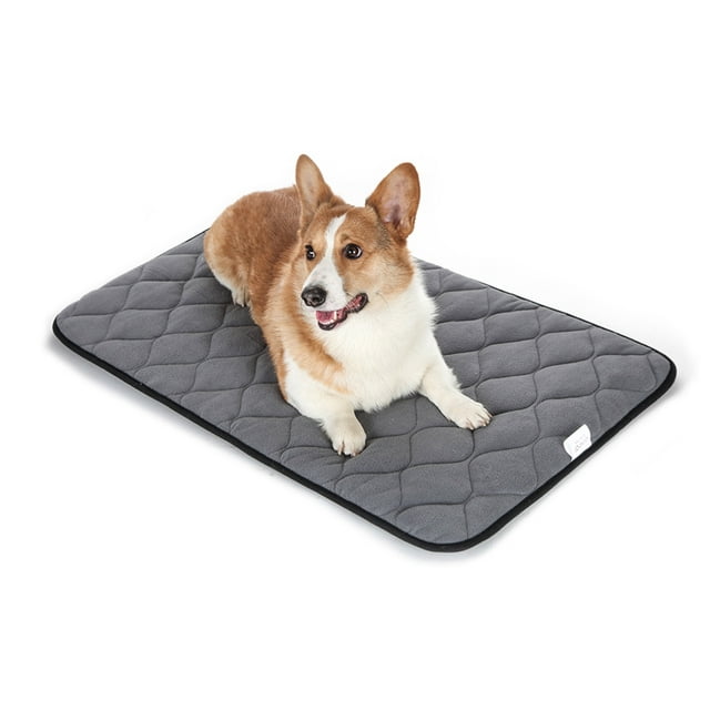 QIAOQI Dog Bed Crate Mat Grey Kennel Pad Washable Orthopedic Pillow