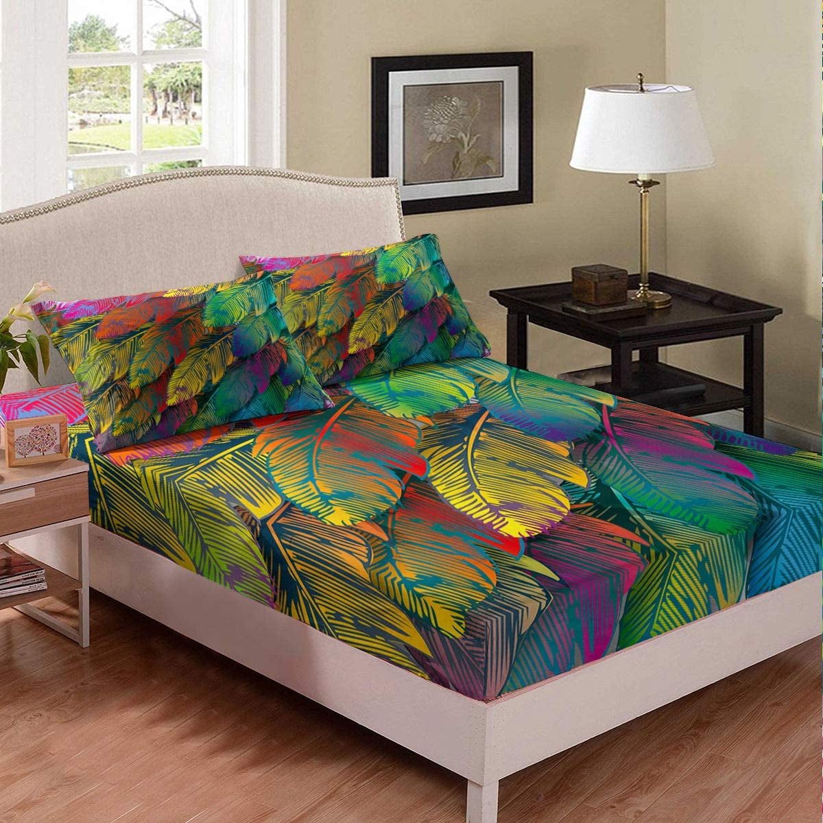 QIBAIDAN Dinosaur Fitted Sheet Queen Size Kids Bedding Set Cartoon