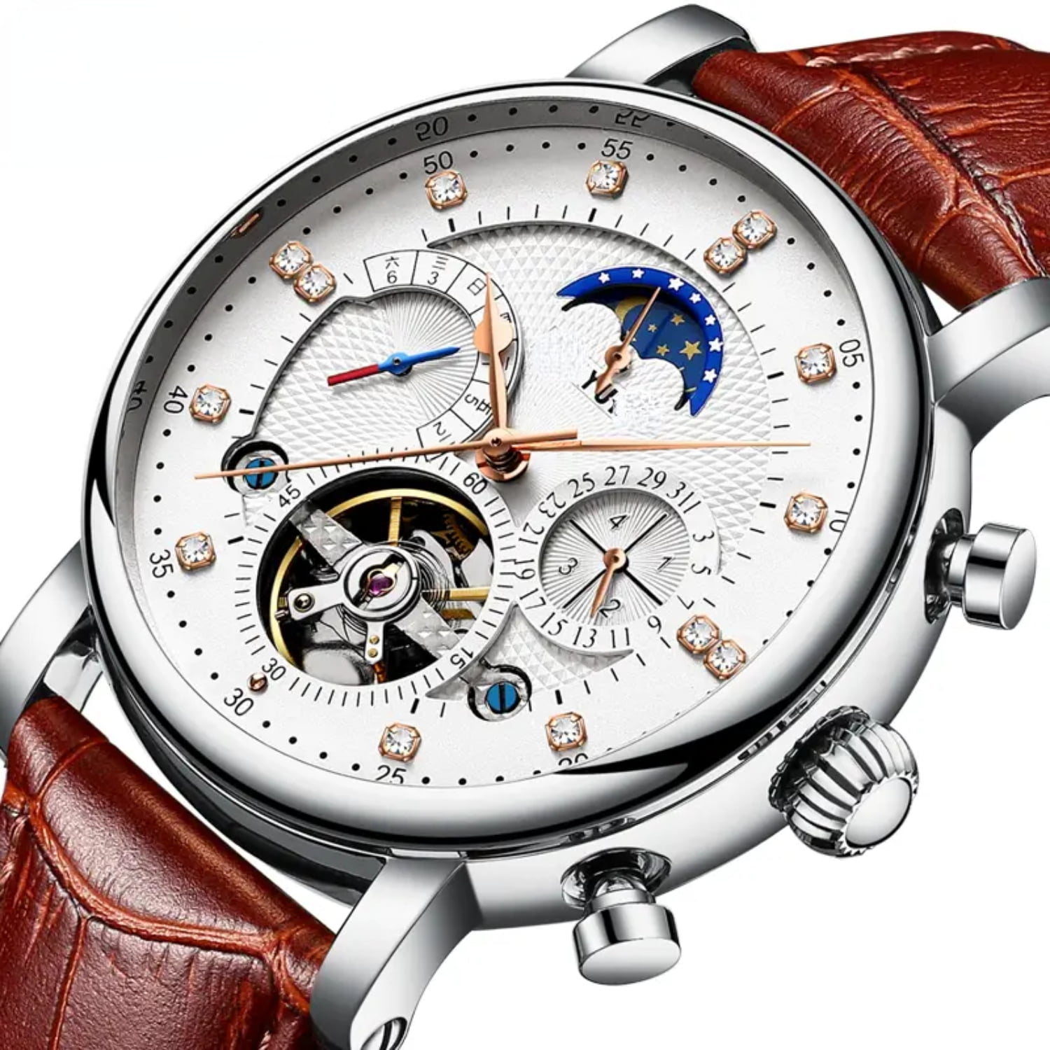QIBAXXYL Automatic Sleek Men s Black Skeleton Mechanical Watch with Stainless Steel Band and Sapphire Crystal Luxurious Men s Silver Skeleton Automatic Mechanical Watch with Elegant Leath Walmart