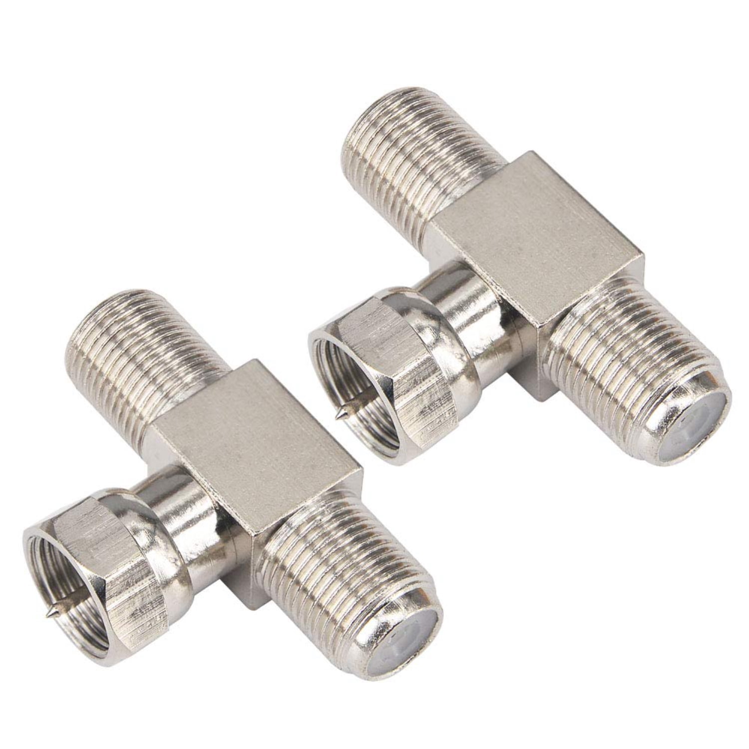 QIBAXXYL High-Quality Pack of 2 Kaunosta F-Type RG6 Coaxial Cable Connector Splitter Combiner - 3 Way T-Shape F Male to Dual Female Coax Adapter for Satellite TV  MATV  CCTV  and Various