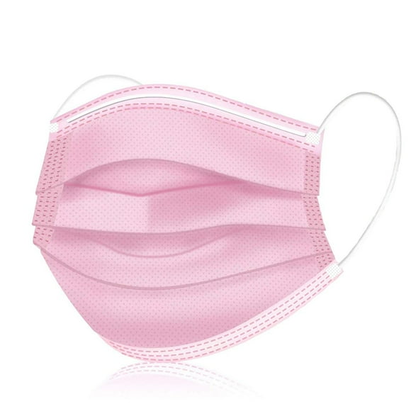 QIBAXXYL Protective Pink Disposable Child Friendly Face Masks for Kids Ages 4-12 - Pack of 50. 3-Layer Filtered Antibacterial Cove for Maximum Dust and Germ Protection. Ideal for Kids‘ Sa