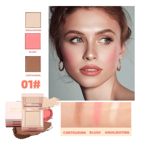 QIBEST 2024 Contouring Highlight Blush 3 IN 1 All-in-one Palette Face Makeup Matte Bronzer Eye Shadow Blusher Cosmetic For Women