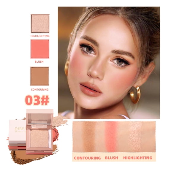 QIBEST 2024 Contouring Highlight Blush 3 IN 1 All-in-one Palette Face Makeup Matte Bronzer Eye Shadow Blusher Cosmetic For Women