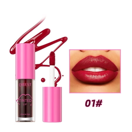 QIBEST Sexy Red Lip Gloss Lasting Makeup Non-Stick Cup Lip Glaze Tint Hydrating Liquid Lipstick Lipgloss Lip Makeup For Women