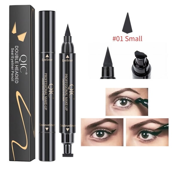 QIC Dual-Ended Stamp Eyeliner - Waterproof Smudge-Proof Wing Stamp, 1 Count