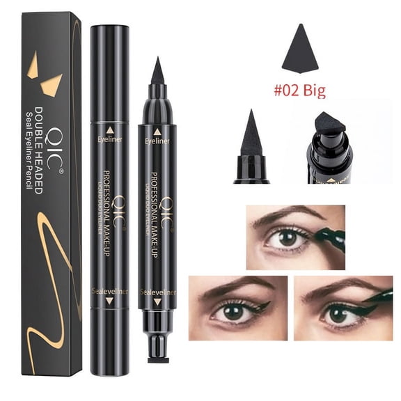 QIC Dual-Ended Stamp Eyeliner - Waterproof Smudge-Proof Wing Stamp, 1 Count