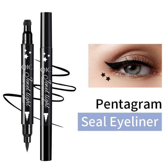 QIC Dual-Ended Stamp Pattern Eyeliner - Waterproof Quick-Dry Smudge-Proof Long-Lasting Colorful Eye Liner Pencil, 1 Count
