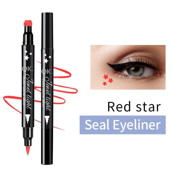 QIC Dual-Ended Stamp Pattern Eyeliner - Waterproof Quick-Dry Smudge-Proof Long-Lasting Colorful Eye Liner Pencil, 1 Count