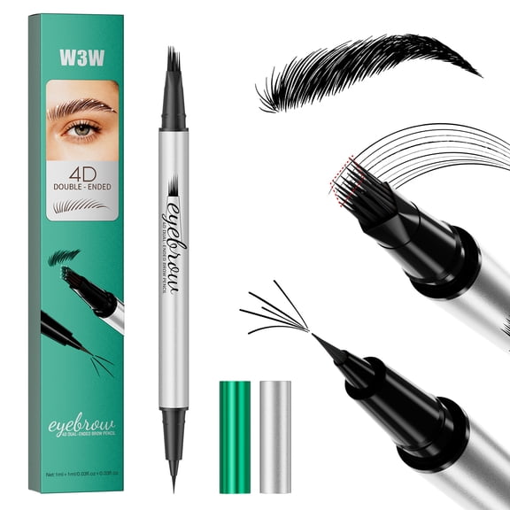 QIC Eyebrow Pencil, 4D Microblading Brow Pen for Women, Waterproof Long-Lasting Brown Brow Makeup, 4-Tip Precision for Natural Look
