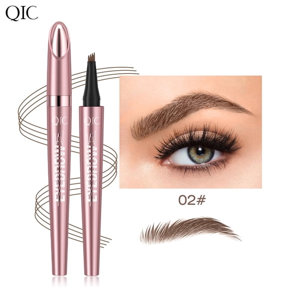 QIC Waterproof Micro-Fork Eyebrow Pencil, Long-Lasting Brow Pen for Natural Hair-Like Strokes, Smudge-Proof Makeup Tool for Daily Use & Soft Glam