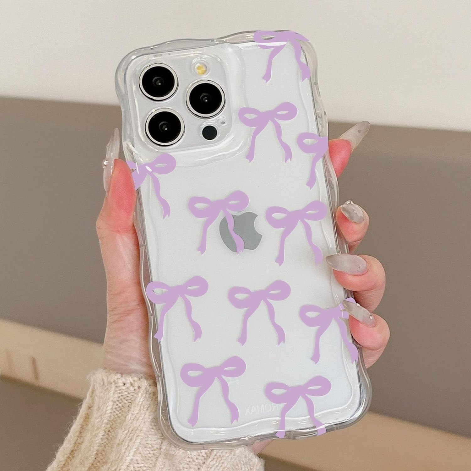 Yeddabox Case For IPhone 16 Pro Max, Cute Ribbon Bow Pattern Design For IPhone 16 Pro Max Case For Women Girls, Aesthetic Soft TPU And Hard PC Protective Cover - Purple - View #3