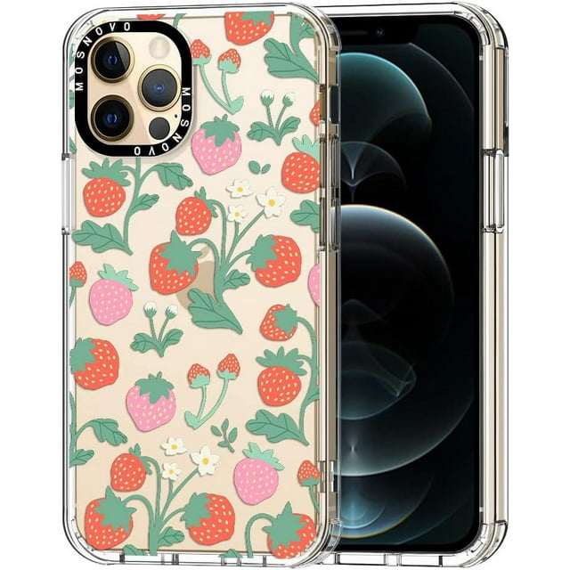 QICICI-Case For Iphone 12 Pro Max, [Buffertech 6.6Ft Military-Grade Drop Protection] [Anti Peel Off Tech] Clear Tpu Bumper Phone Case Cover Design - Strawberry Garden