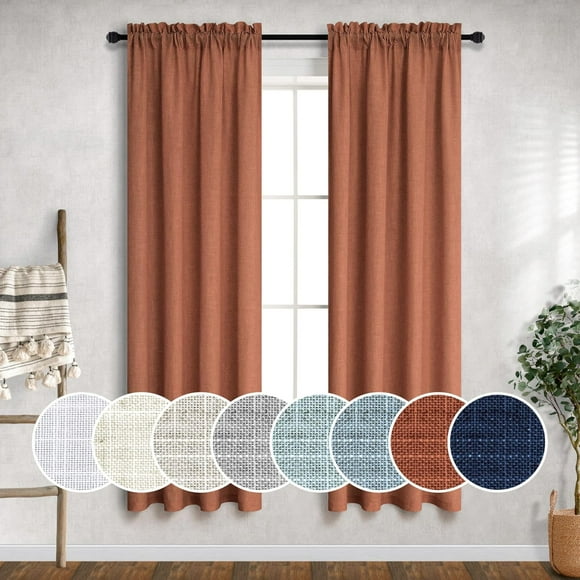 QICICI-Rust Curtains 38 Inches Wide For Bedroom 2 Panels Rod Pocket Burlap Linen Semi Sheer Light Filtering Mini Skinny Terracotta Curtains For Small Window Treatments 38 Inch Width By 63 Length Terr
