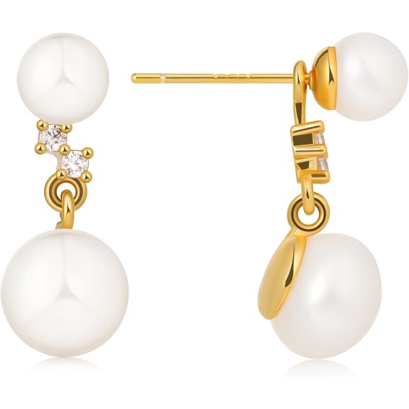 QICSETLAR Quality Constellation-Inspired Freshwater Pearl Earrings - Star-Orbiting Design 24k gold-plated Drop Earrings, Versatile Single/Double Wear Stud Earrings[o873]