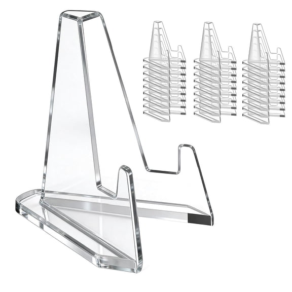 QIDESHIP 30 Pack Acrylic Card Display Stand, Trading Card Holder Easel for Sports Cards Graded Cards Coins Baseball Collectibles, Transparent Rack for Tabletop Exhibition, Sturdy Triangle Base