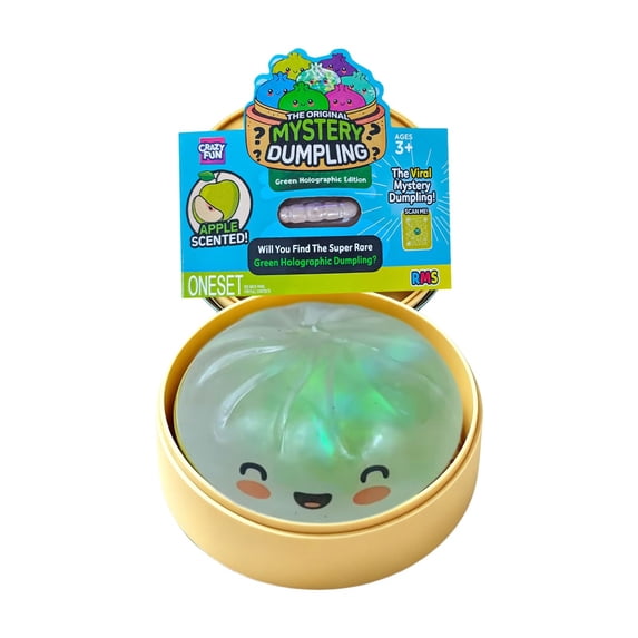 QIDESHIP Mystery Bao Bun Squishy Green Holographic Edition, Scented Squeeze Fidget Toy with Bamboo Steamer Container, Collectible Stress Relief Sensory Toy