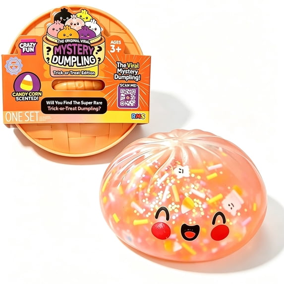 QIDESHIP Mystery Bao Bun Squishy Trick-Or-Treat Edition, Scented Halloween Squeeze Fidget Toy with Orange Steamer Container, Collectible Stress Relief Sensory Toy