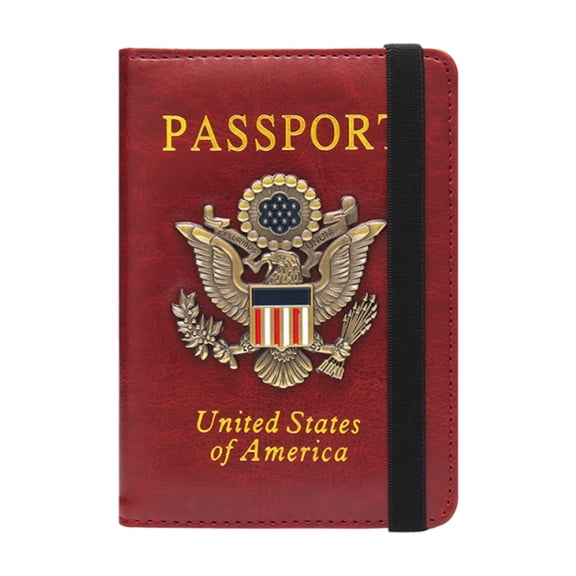 QIDESHIP Passport Holder Cover Wallet, Travel Wallet, Blocking Passport Holder for Women Men Leather Passport Travel Wallet with Metal 3D Metal Badge Travel Document Holder Cover Accessories