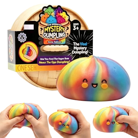QIDESHIP Rainbow Mystery Bao Bun Squishy with Steamer Box, Cute Slow Rising Squeeze Fidget Toy, Stress Relief Sensory Toy for Kids Adults, Anxiety Relief Desk Toy Gift